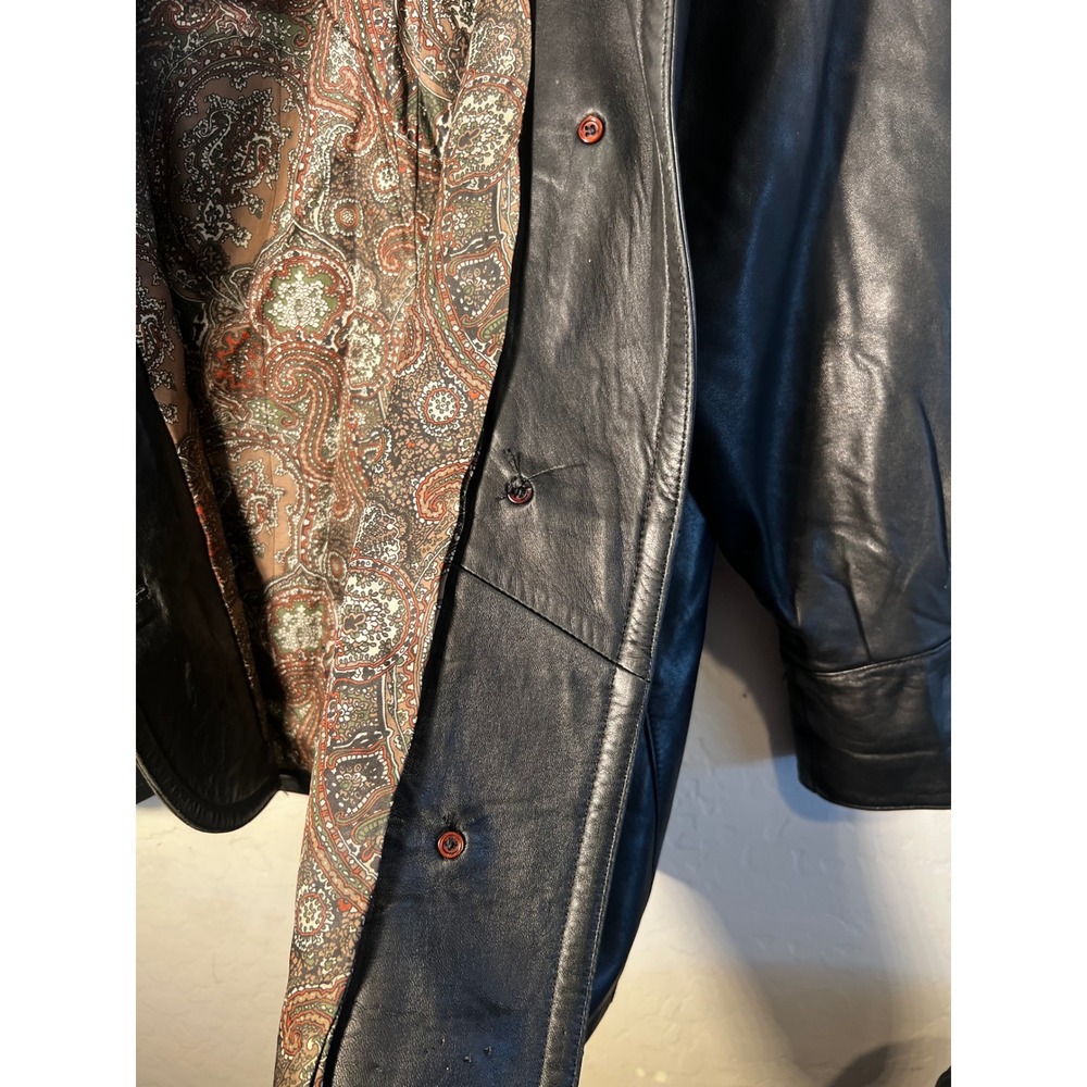 Vintage Gerome Barcelona Black Lambskin Leather Paisley Lined Jacket 80s Chevron - Picture 10 of 14